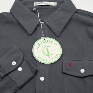 NWT $134 Criquet Austin Texas Long Sleeve Players Gray Cotton Polo Shirt L